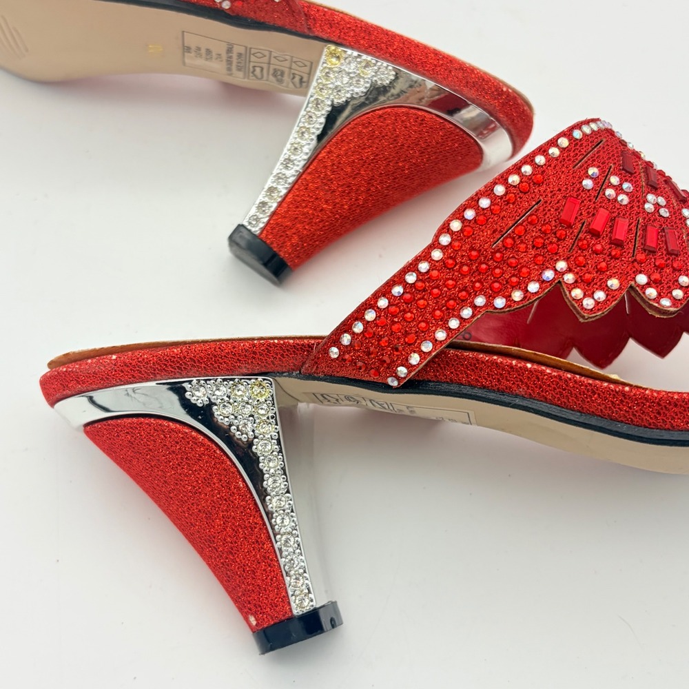 Pierre Dumas Eva Red Beaded Rhinestone Heels Mules 9M Glam Party Club Evening - Picture 4 of 9